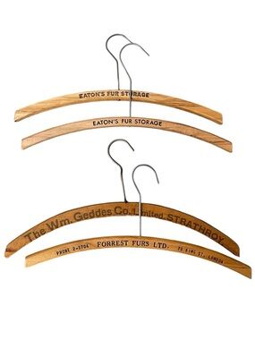 Vintage Wooden Set of 4 Hangers - Forrest Furs & Eaton's Fur Storage (Brown)